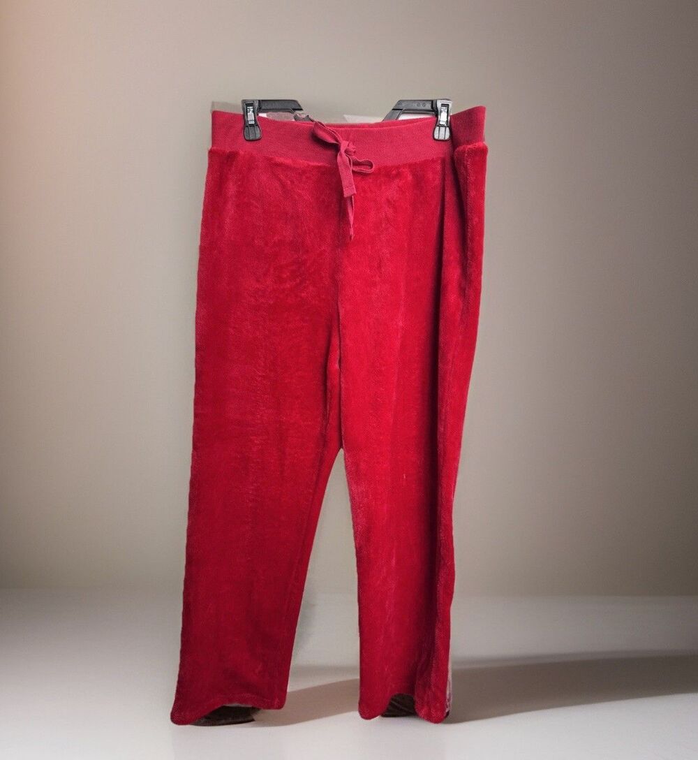 Faded Glory Womens Sz L 12-14 Red Microfleece Pants Drawstring Lounge Sweatpants
